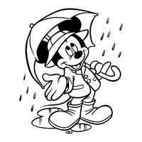 Desenho de Mickey Mouse na chuva para colorir