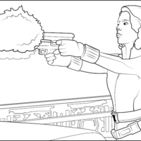 Desenho de Viúva Negra disparando arma para colorir
