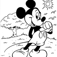 Desenho de Mickey Mouse passeando no campo para colorir
