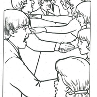Desenho de The Beatles e fãs para colorir