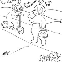 Desenho de Po do Teletubbies e patinete para colorir