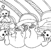 Desenho de Teletubbies brincando na sala para colorir