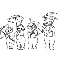 Desenho de Teletubbies com guarda-chuva para colorir