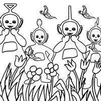 Desenho de Teletubbies no jardim para colorir