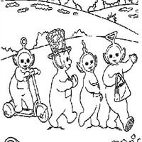 Desenho de Teletubbies passeando na montanha para colorir