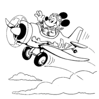 Desenho de Mickey voando no avião para colorir