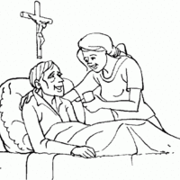 Desenho de Enfermeira ajudando doente para colorir