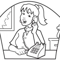 Desenho de Secretária atendendo telefone para colorir
