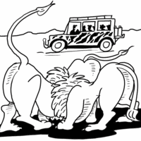 Desenho de Jipe de turistas no safari para colorir