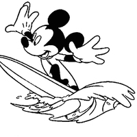 Desenho de Mickey pegando onda para colorir