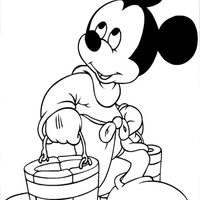 Desenho de Mickey pegando água no poço para colorir