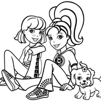 Desenho de Polly Pocket e amiga sentadas para colorir