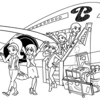 Desenho de Polly Pocket e amigas no aeroporto para colorir