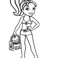 Desenho de Polly Pocket na praia para colorir