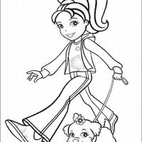 Desenho de Polly Pocket passeando com sua cachorrinha para colorir