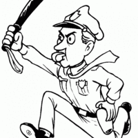 Desenho de Policial correndo com cacetete na mão para colorir