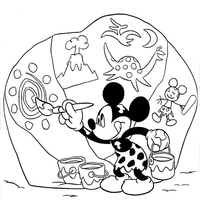 Desenho de Mickey pintando caverna para colorir