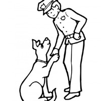 Desenho de Policial e cachorro adestrado para colorir