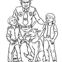 Desenho de Policial e crianças para colorir