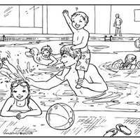 Desenho de Família na piscina para colorir