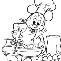 Desenho de Mickey preparando um bolo para colorir