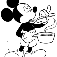 Desenho de Mickey tomando sopa para colorir