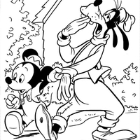 Desenho de Mickey puxando o Pateta para colorir