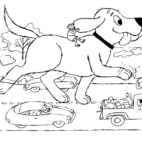 Desenho de Cachorro gigante entre carros para colorir