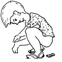 Desenho de Menino fazendo cocô no chão para colorir