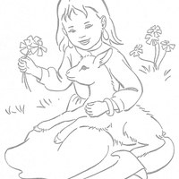 Desenho de Menina e carneirinho brincando para colorir
