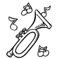 Desenho de Corneta e notas musicais para colorir