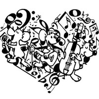 Desenho de Coração e notas musicais para colorir