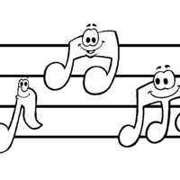Desenho de Notas musicais na escala para colorir