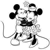 Desenho de Mickey abraçando a Minnie para colorir