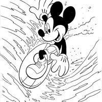Desenho de Mickey fazendo surfe para colorir