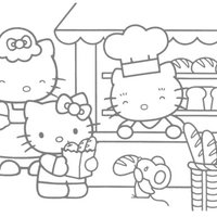 Desenho de Hello Kitty no mercado para colorir