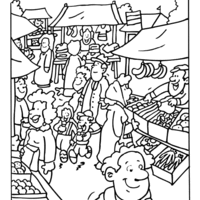 Desenho de Mercado medieval para colorir