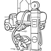 Desenho de Caminhão de gasolina no posto para colorir