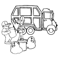 Desenho de Caminhão de lixo e lixeiros para colorir