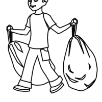 Desenho de Menino carregando sacos de lixo para colorir