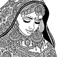 Desenho de Mulher com véu indiano para colorir