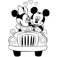 Desenho de Minnie e Mickey andando de carro para colorir