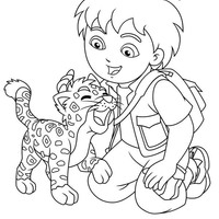 Desenho de Diego e oncinha para colorir