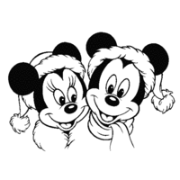Desenho de Minnie e Mickey com gorros de Papai Noel para colorir