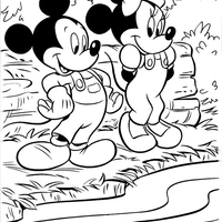 Desenho de Minnie e Mickey na beira do rio para colorir
