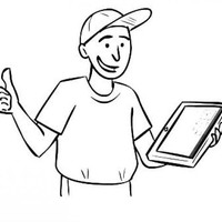 Desenho de Menino usando tablet para colorir