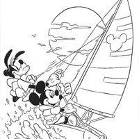 Desenho de Pateta e Mickey no campeonato de vela para colorir