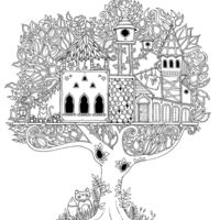 Desenho de Casa de árvore difícil para colorir