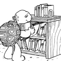 Desenho de Tartaruga e estante de livros para colorir