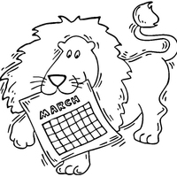 Desenho de Leão e calendário para colorir